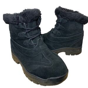 Sorel Winter Suede Boots Sz 7 Black Lace Up Fur Fleeced Ankle Booties